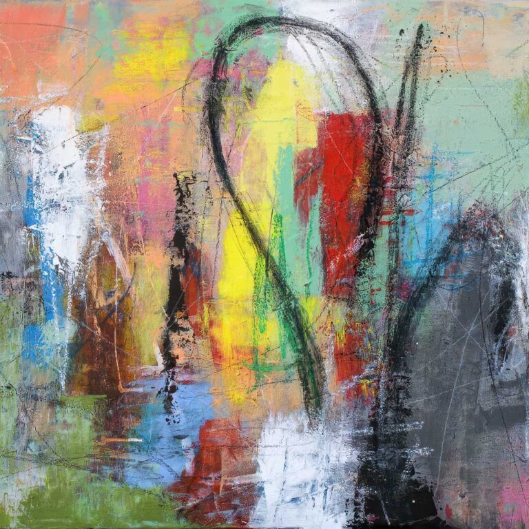 Abstrakt motiv med stærke farver, rolige felter og tydelig billedbalance