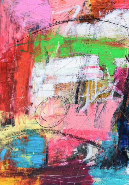 Kontrastfuldt kunstmotiv med varme og kolde farver i markant komposition